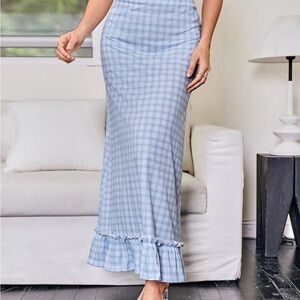 Amazon Light Blue Plaid Maxi Skirt